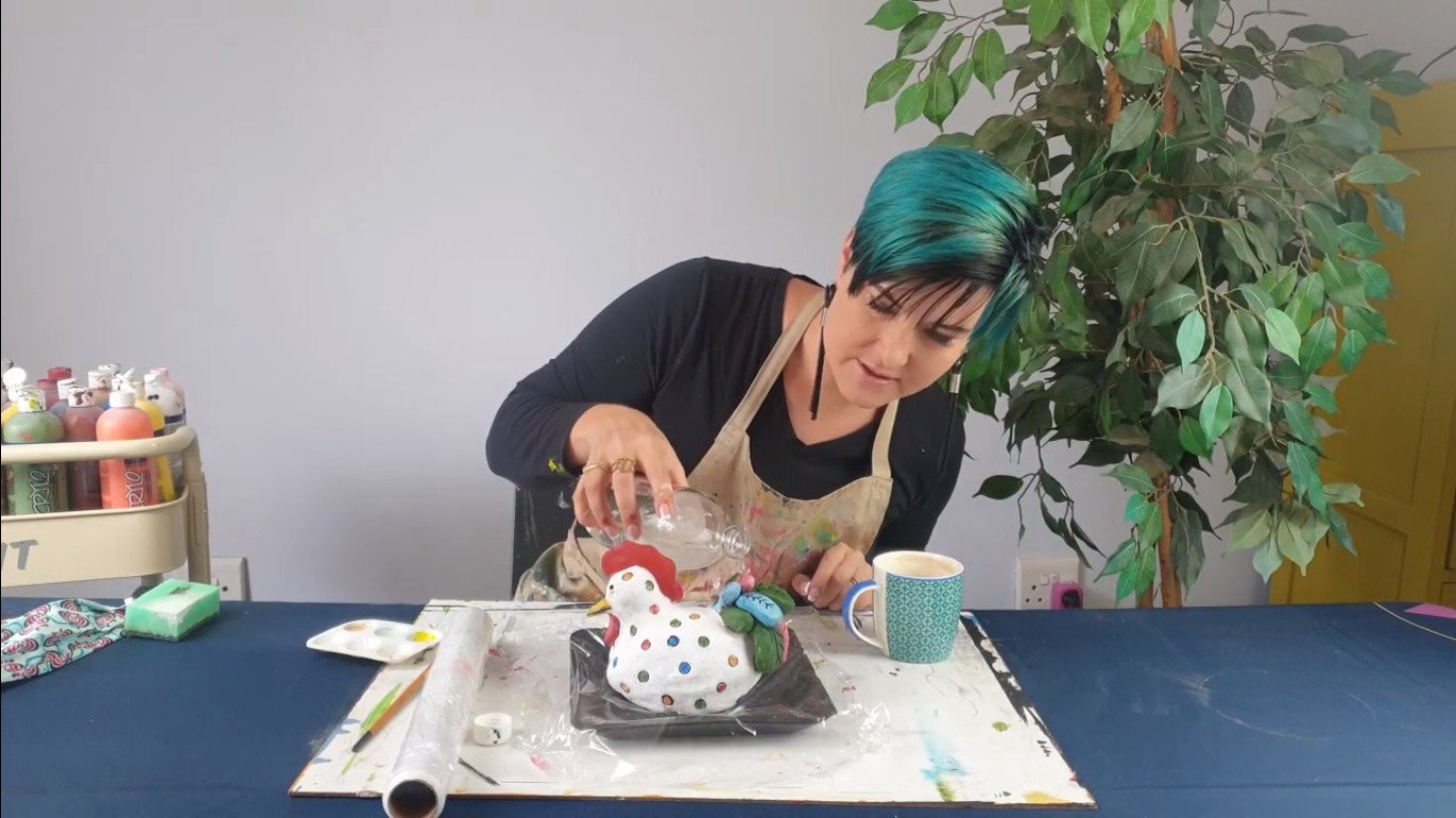 varnish, chicken sculpture