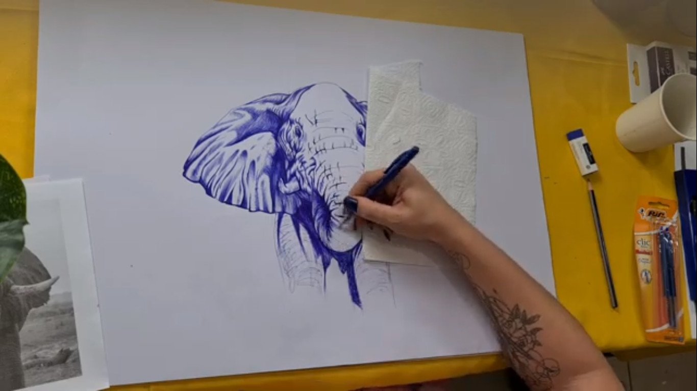Ballpoint pen drawing, elephant
