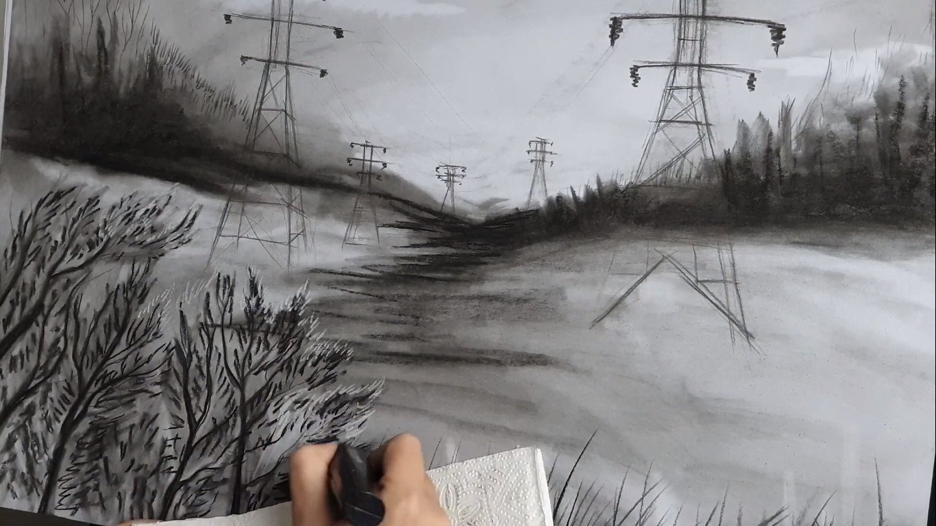 How to Draw with Charcoal Pencils - Landscape Sketching 