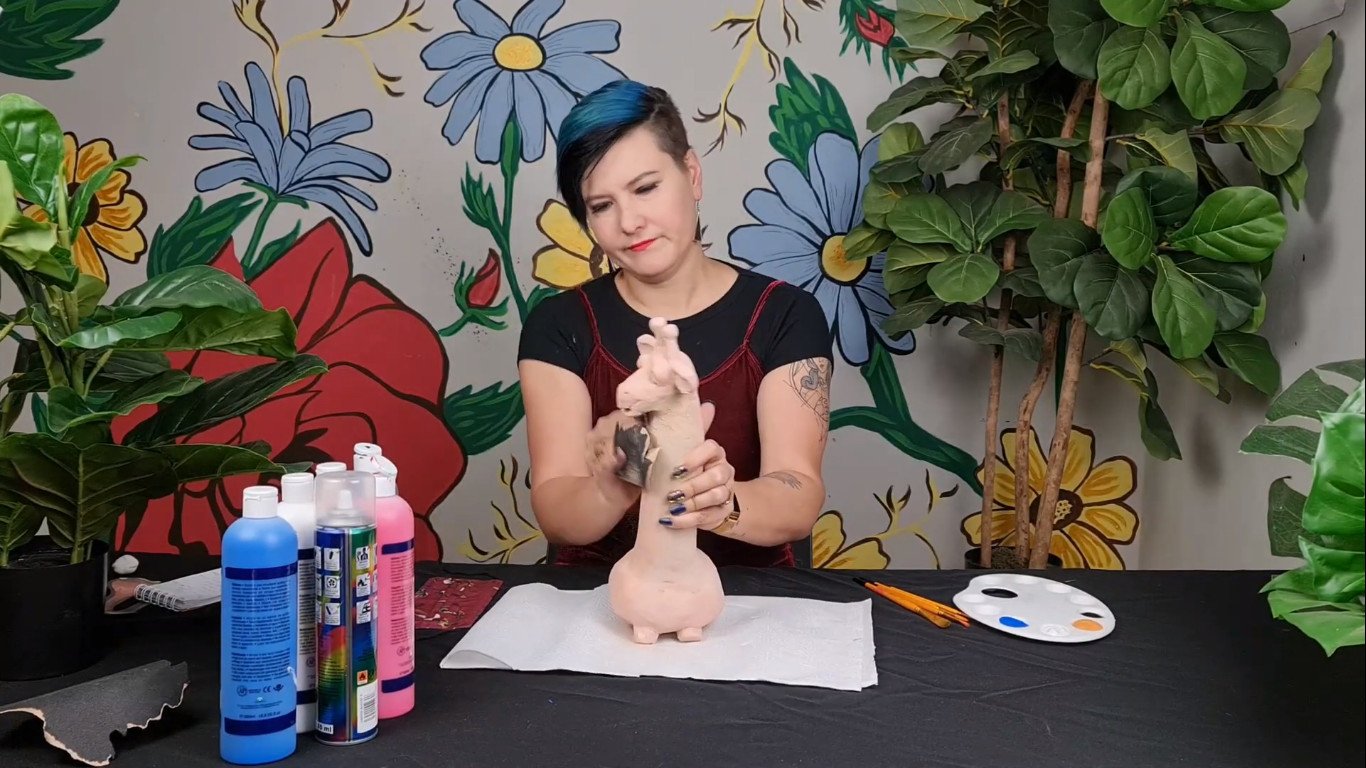 paint, giraffe, sculpture, air-dry clay