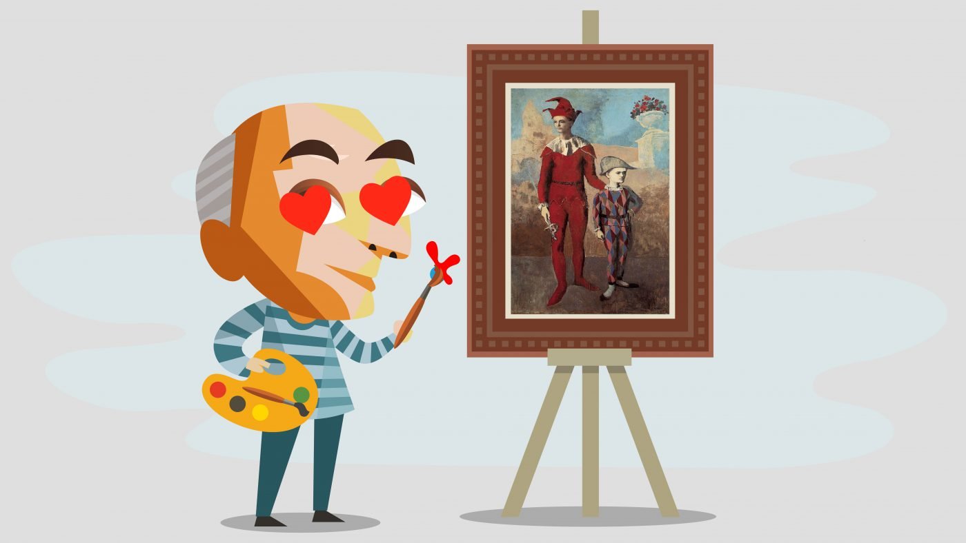 Cartoon of Picasso falling in love and his red period