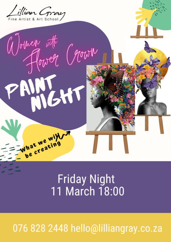 Mixed Media Woman with Flower Crown Paint Night