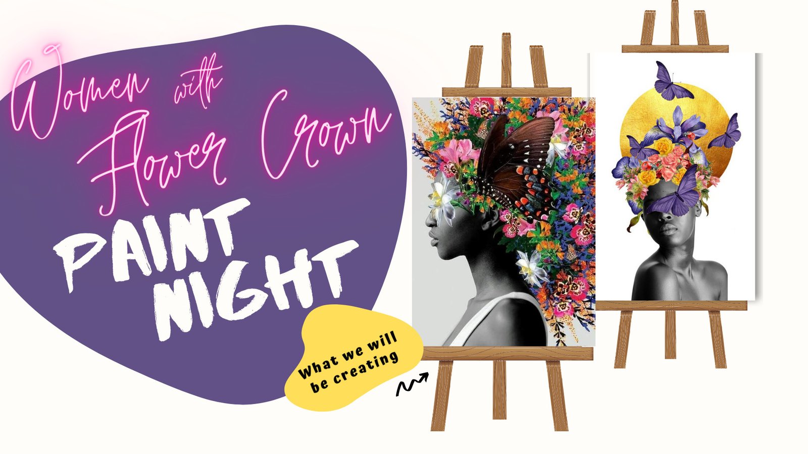 Mixed Media Woman with Flower Crown Paint Night