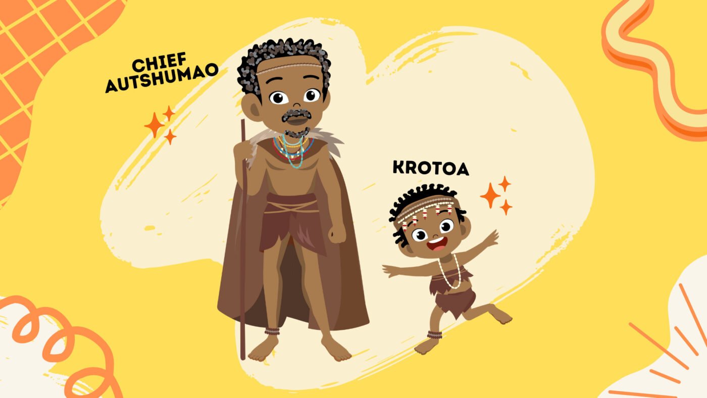 Cartoon of chief Austhumao and Krotoa